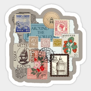 Aesthetic vintage retro stamps letters romantic inspiration gift ideas travel Sticker